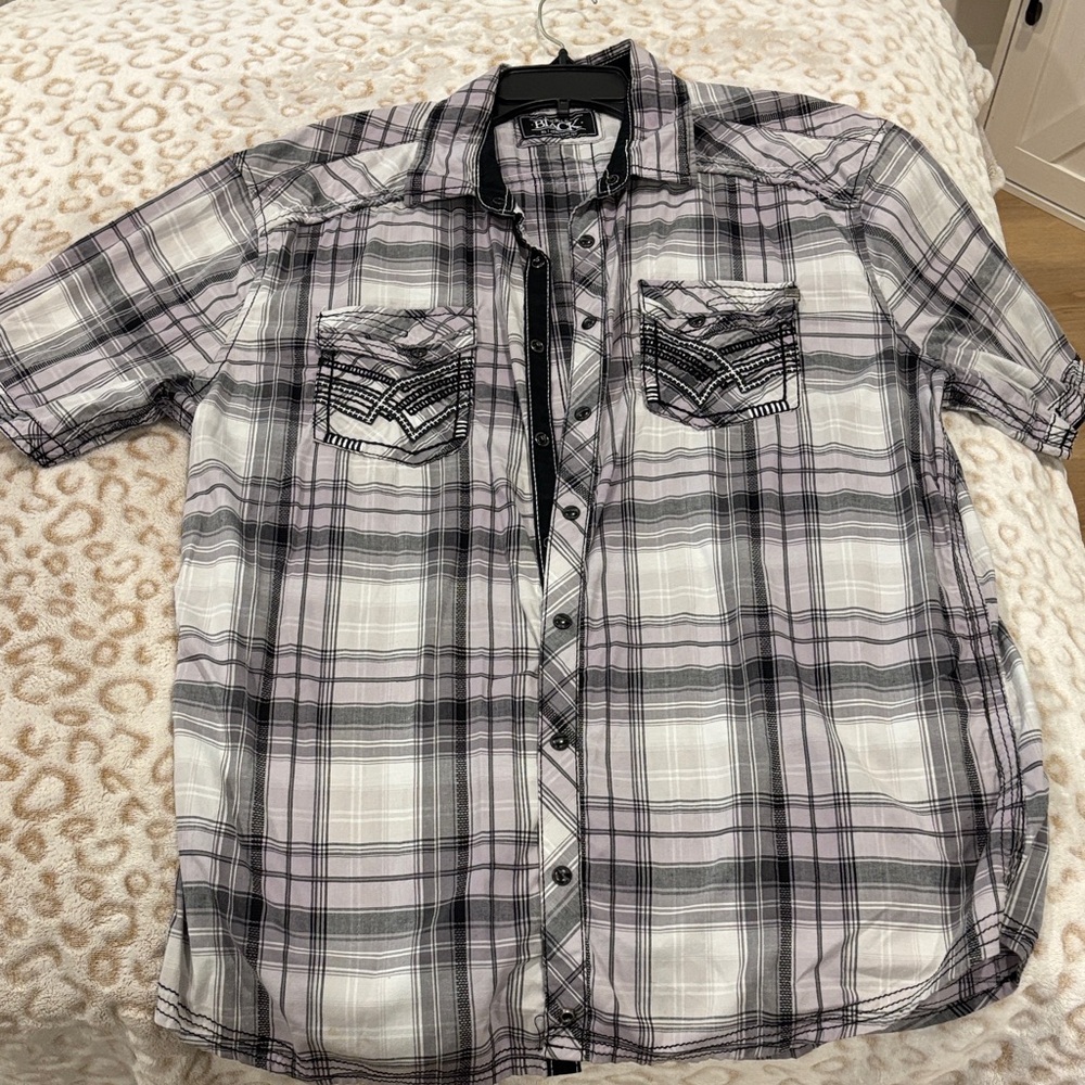 Buckle Men's Black and White Plaid Button-Down Shirt
